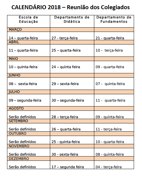 Calendario de Reuniões