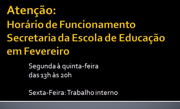 horario secretaria fevereiro 2019