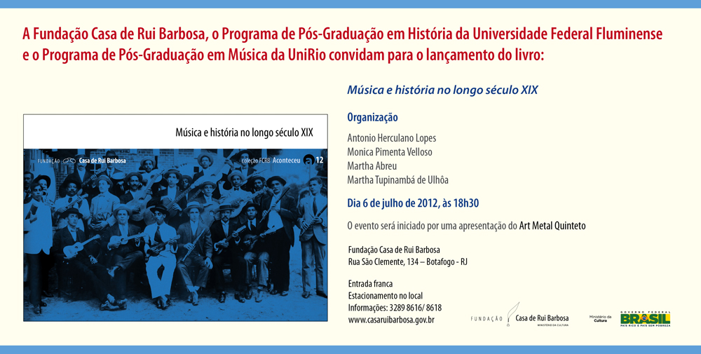 Lançamento do livro "Música e história no longo século XIX".